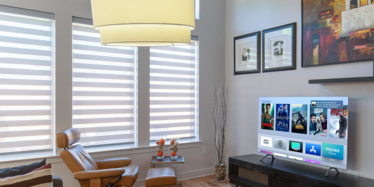 Automating your window shades is easier than ever. These Graber Mezzanine layered shades have onboard Z-Wave motors and work with Amazon Alexa and Google Assistant. Image: Digitized House Media.