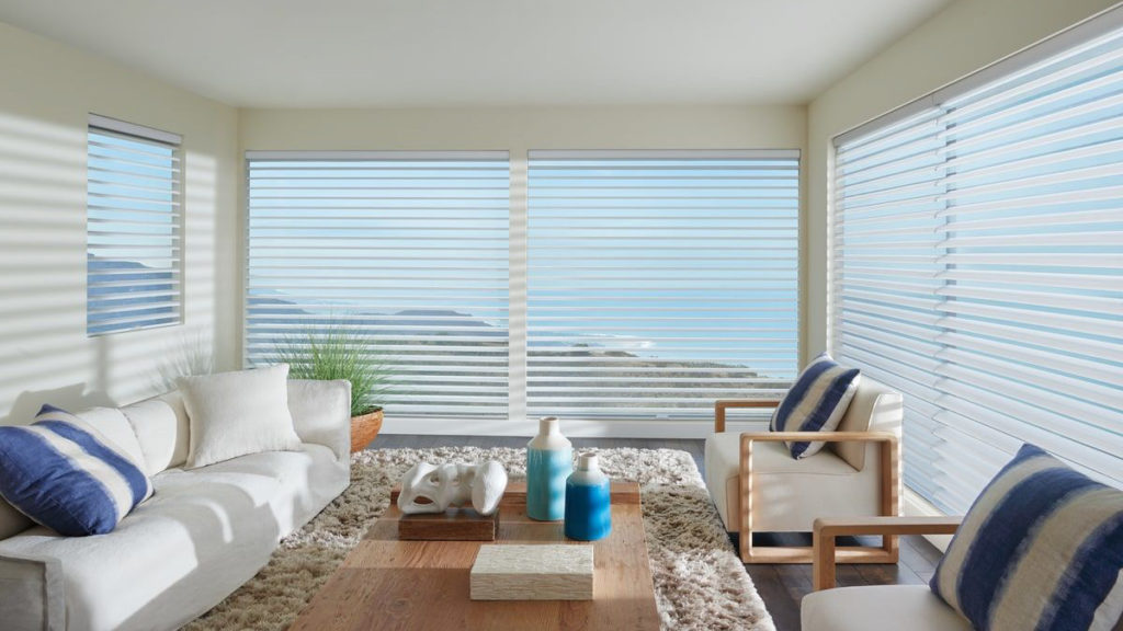 Hunter Douglas offers PowerView Motorization on their Silhouette sheer shades. Image: Hunter Douglas.