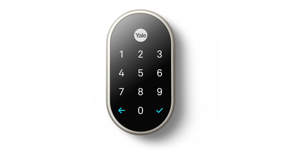 The Nest x Yale lock features a lighted touchscreen and in-app integration with the Nest app for easy locking and unlocking. Image: Nest and Yale.