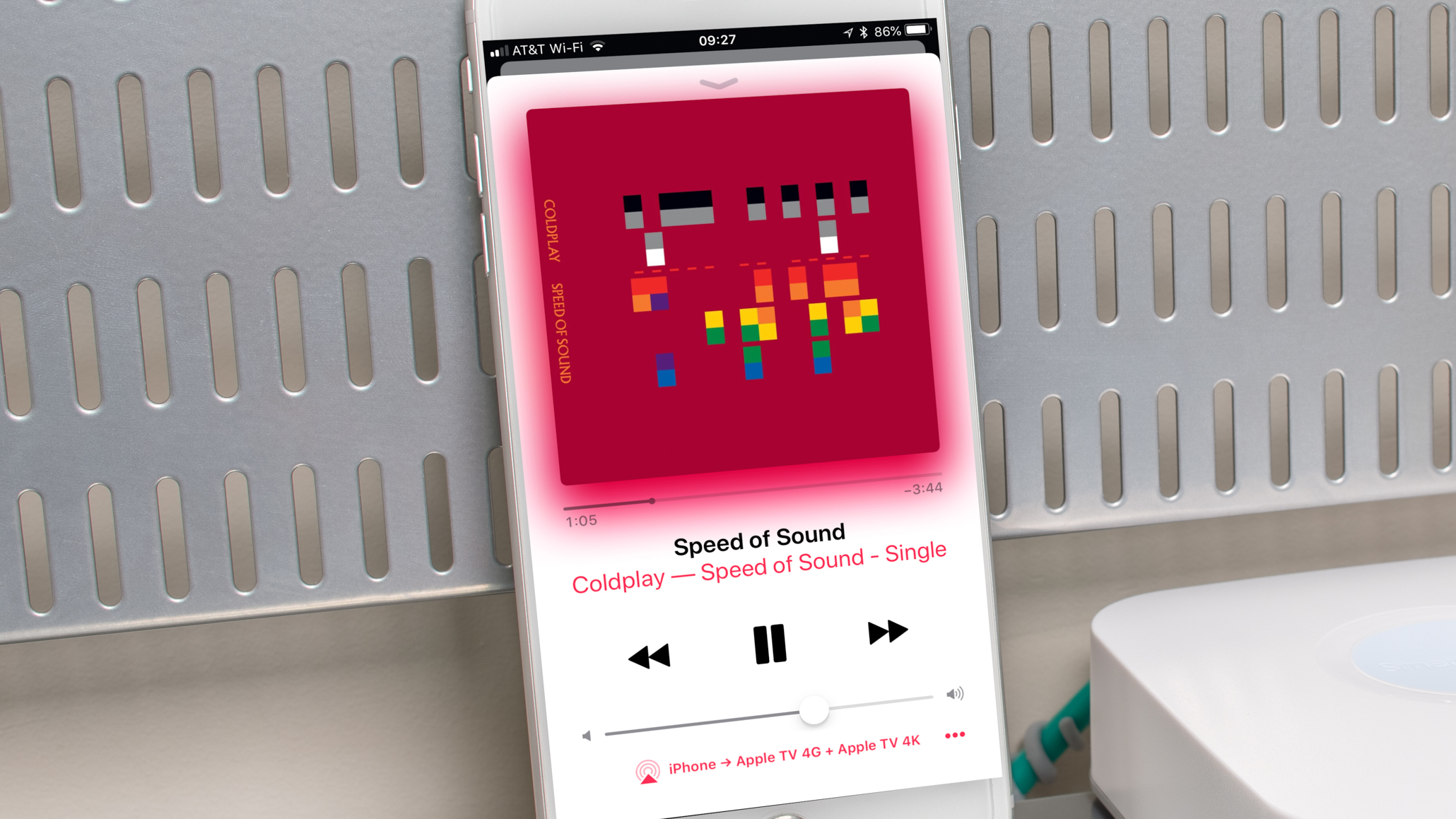 On iOS, the same AirPlay 2 controls appear within the ubiquitous Music app. Tapping the AirPlay icon at bottom left enables selecting from all available speakers or speaker pairs. Image: Digitized House Media.