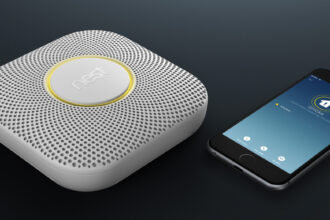 Smart home tech, such as the Nest Protect Smoke + CO Alarm shown here, can enable real-time detection and alerts for smoke and carbon monoxide events in the home. Image: Nest.