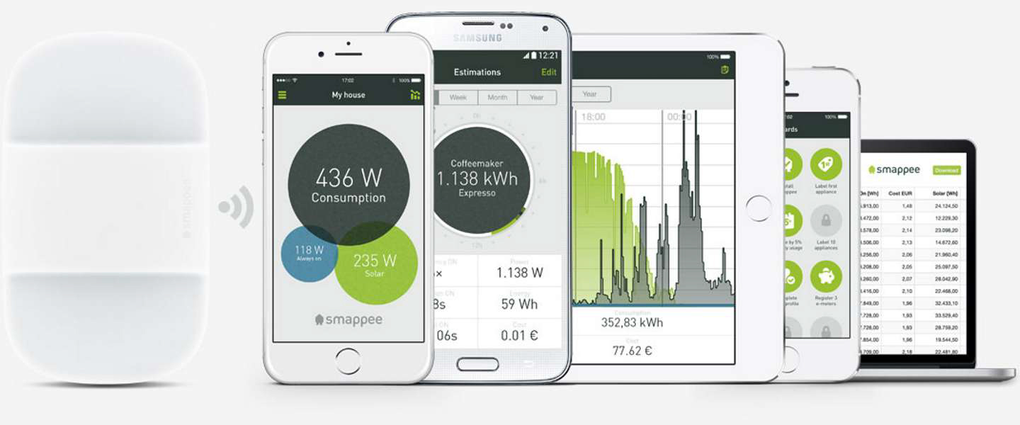 A holistic gateway to your home's energy data, the Smappee app runs on smartphones, tablets, and web browsers and gives real-time and historical statistics. Image: Smappee.