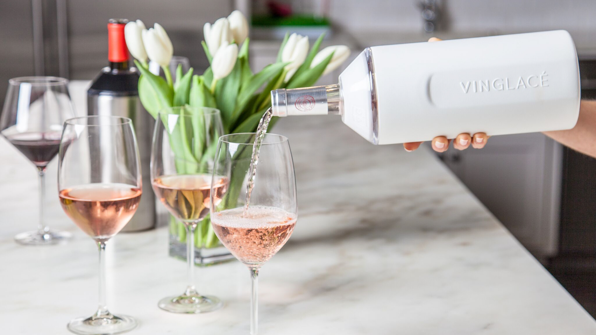 More so than any other beverage, wines deserve to be served at an optimum temperature. In the heat of backyard gatherings, wine temperature control accessories like Vinglace can keep your wine cooled to just the right degree and keep guests smiling. Image: Vinglace.