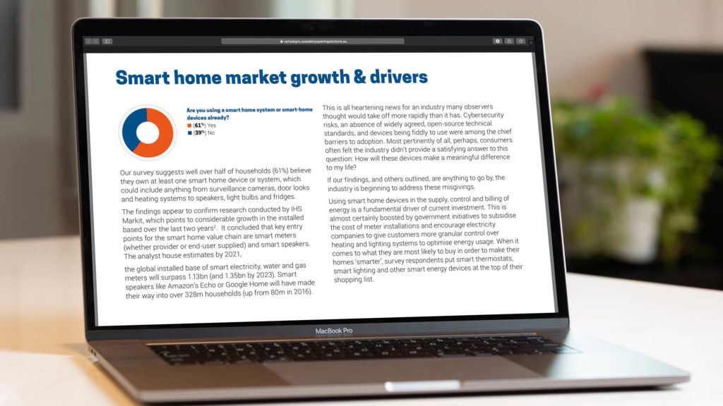 The new report from consultancy IFSEC Global and ASSA ABLOY interprets latest data on today's smart home market. Image: Digitized House Media.