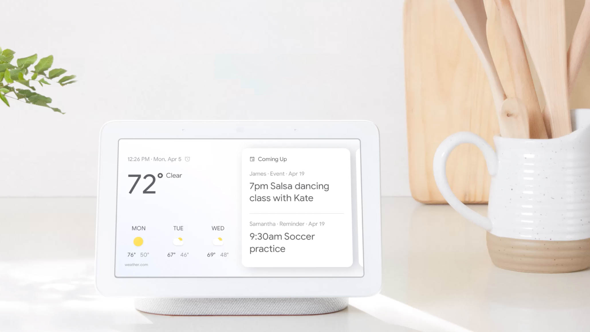 Smaller than similar Facebook and Amazon displays, Google Home Hub enables access to all core Google services through Google Assistant. Image: Google.