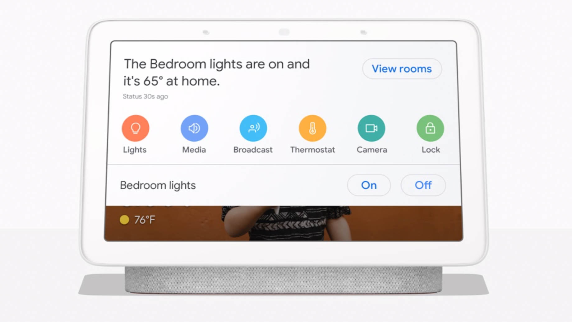 A swipe down on the screen reveals connected home accessories. Image: Google.