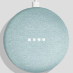 The Google Home Mini voice-activated speaker will soon be available in an aqua shade. Image: Google.