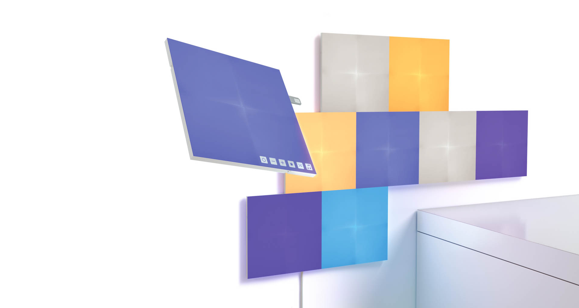 Nanoleaf Canvas light squares snap together and can colors can be set individually. Image: Nanoleaf.
