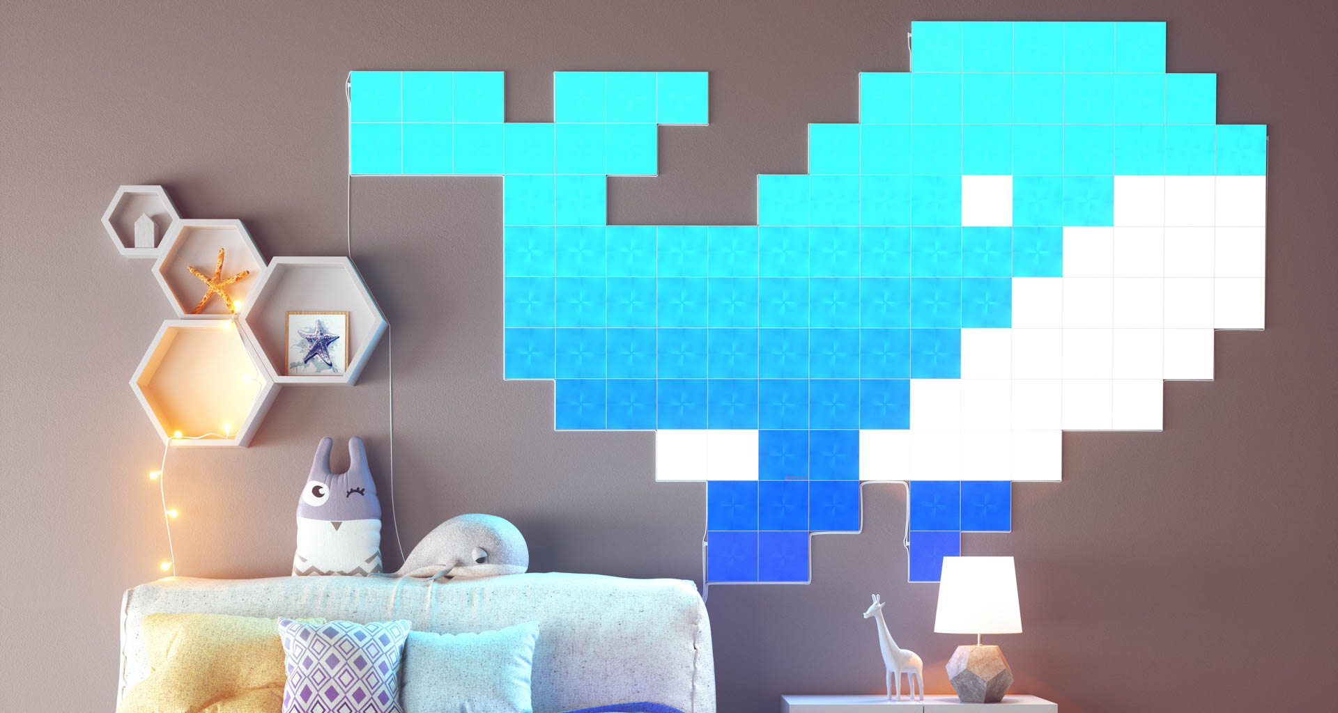 Canvas kits begin with a 9-panel kit at $249. Larger kits bring the cost per panel down somewhat. Image: Nanoleaf.