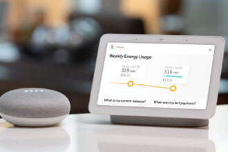 Google Home Mini + Google Home Hub displaying energy data from Reliant Energy. Image: Digitized House Media.