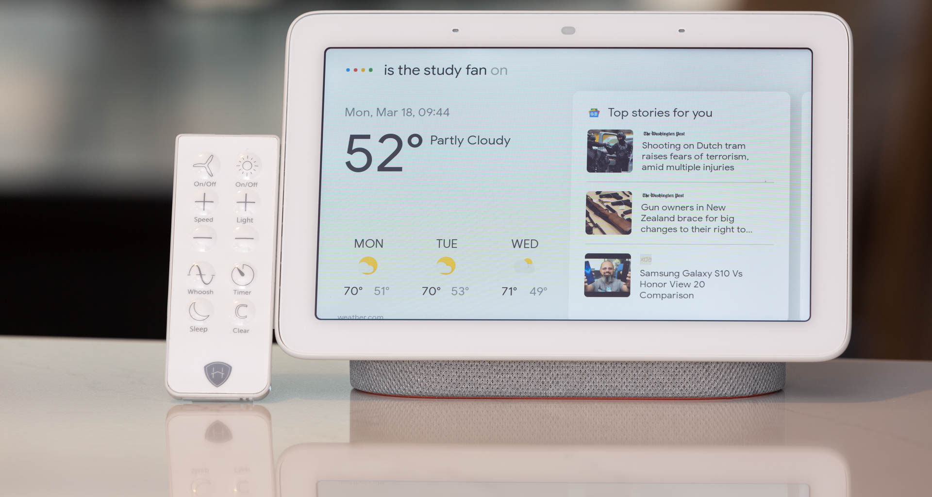 With a Google Home Hub or compatible display, the onboard Google Assistant echoes voice commands to the screen as you issue them. Image: Digitized House Media.