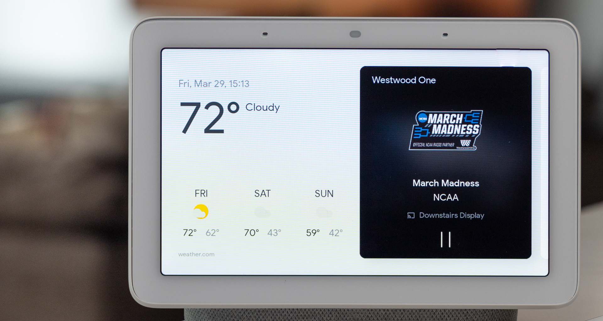The Home screen on a smart display will show the currently playing stream. Image: Digitized House Media.
