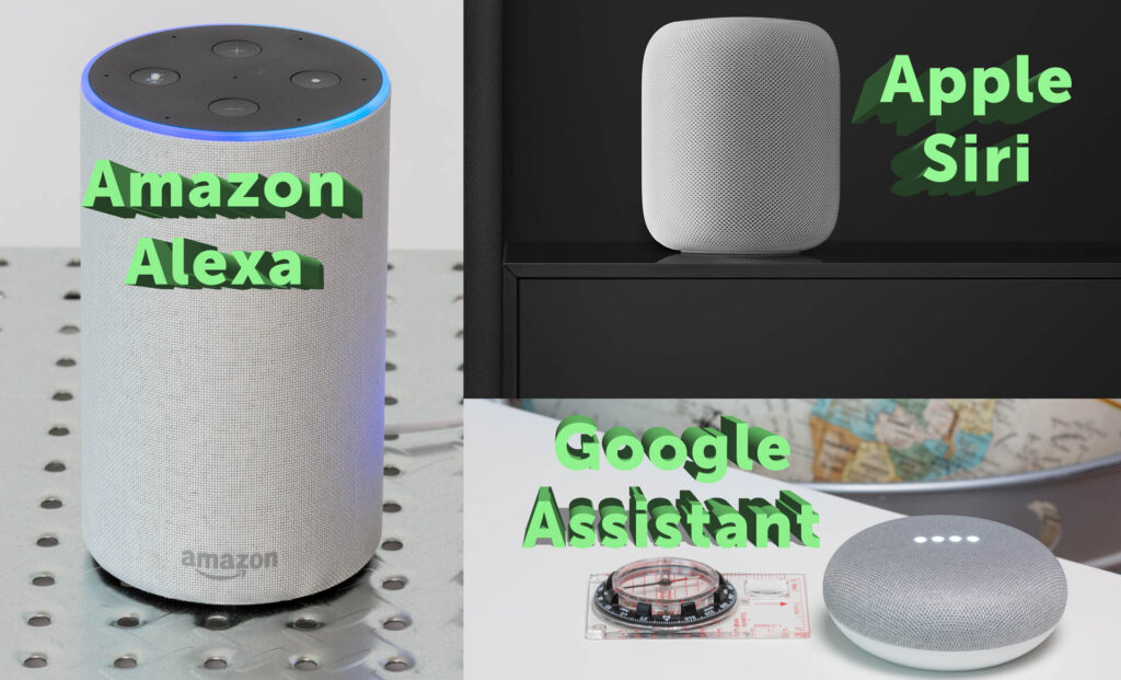 The Amazon Alexa, Apple HomeKit and Siri ,and Google Assistant ecosystems may become more interoperable in the future. Images: Apple and Digitized House.