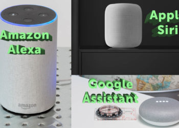 Amazon Alexa (Echo), Apple Siri (HomePod), and Google Assistant (Google Home Mini) are all vying for a place in your smart home. Images: Apple and Digitized House.