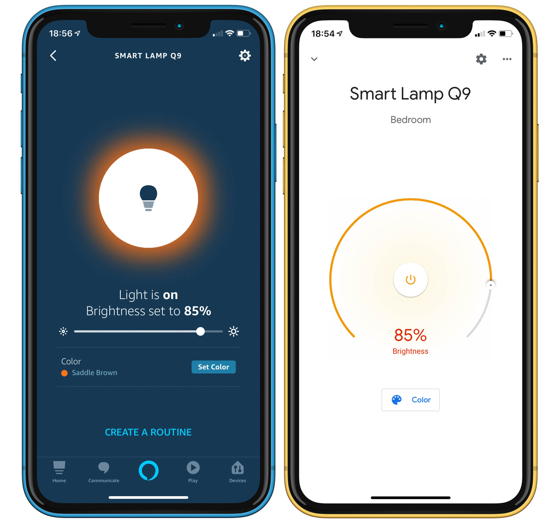 Full integration with the Amazon Alexa (left) and Google Assistant (right) apps and voice controls are yours when you add the Aoyococr lamps to these ecosystems. Image: Digitized House.