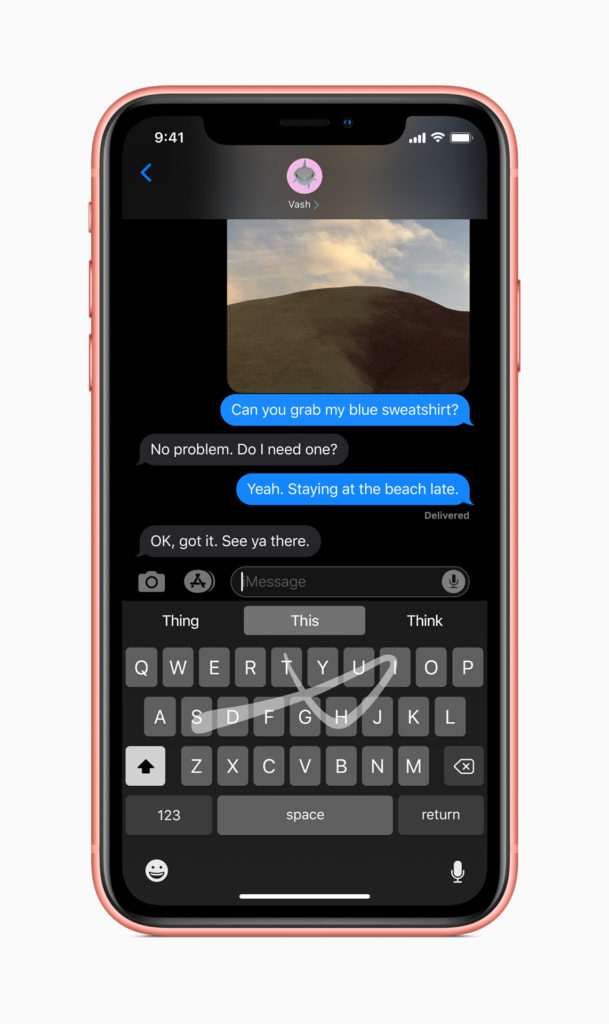 The QuickPath feature aims to speed typing by incorporating machine learning capabilities. Image: Apple.