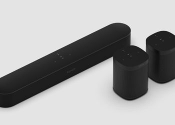 The Sonos Beam soundbar and Sonos One speaker include onboard Amazon Alexa and Google Assistant voice assistants. Image: Sonos.