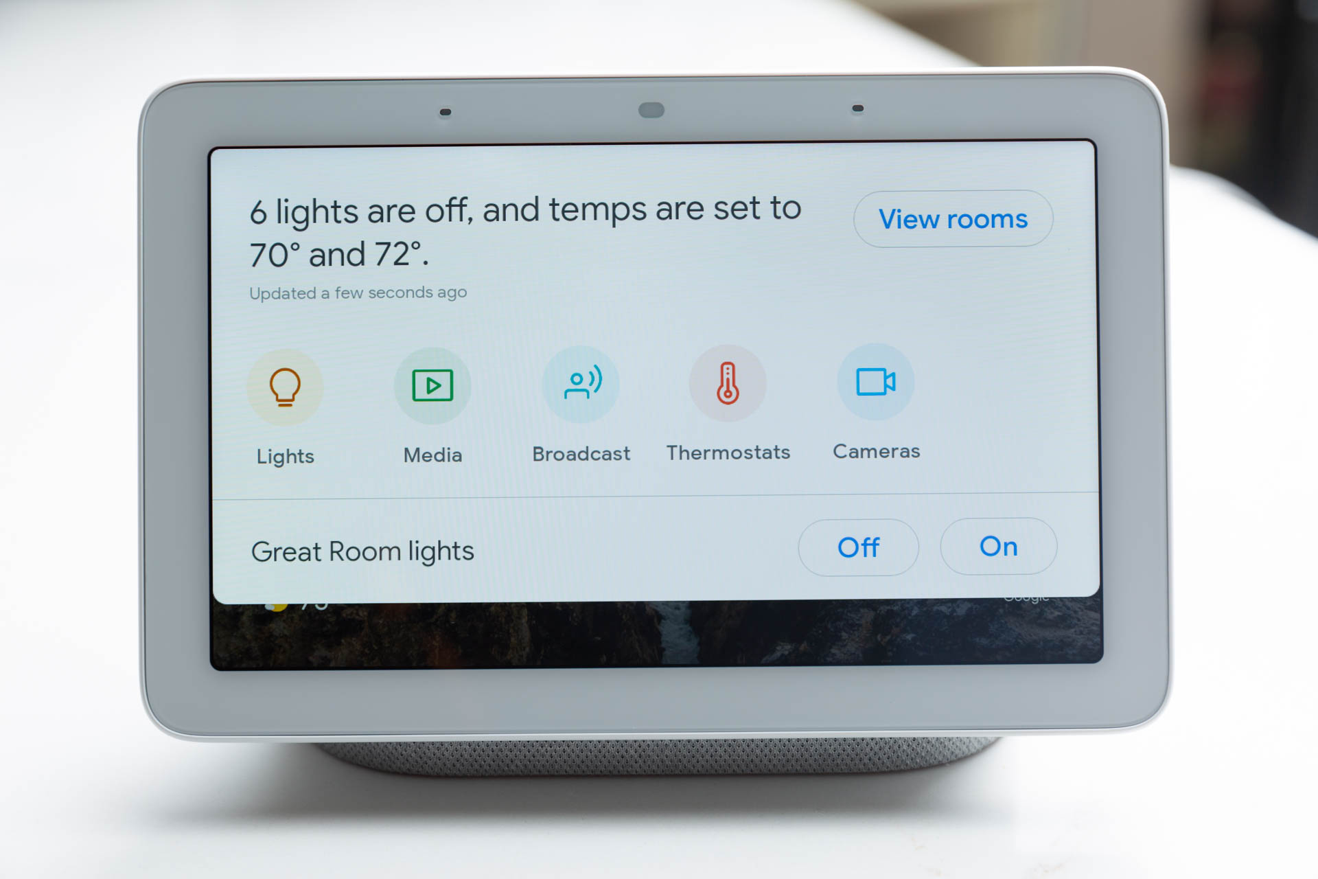 Before or after migrating from a Nest Account to a Google Account, all Nest products can be controlled through Google Nest Hub displays (shown above), the Google Home app, or Google Assistant. Image: Digitized House.