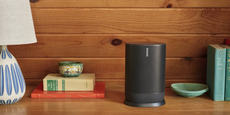 The Sonos Move speaker resting on its charging base. Image: Sonos.