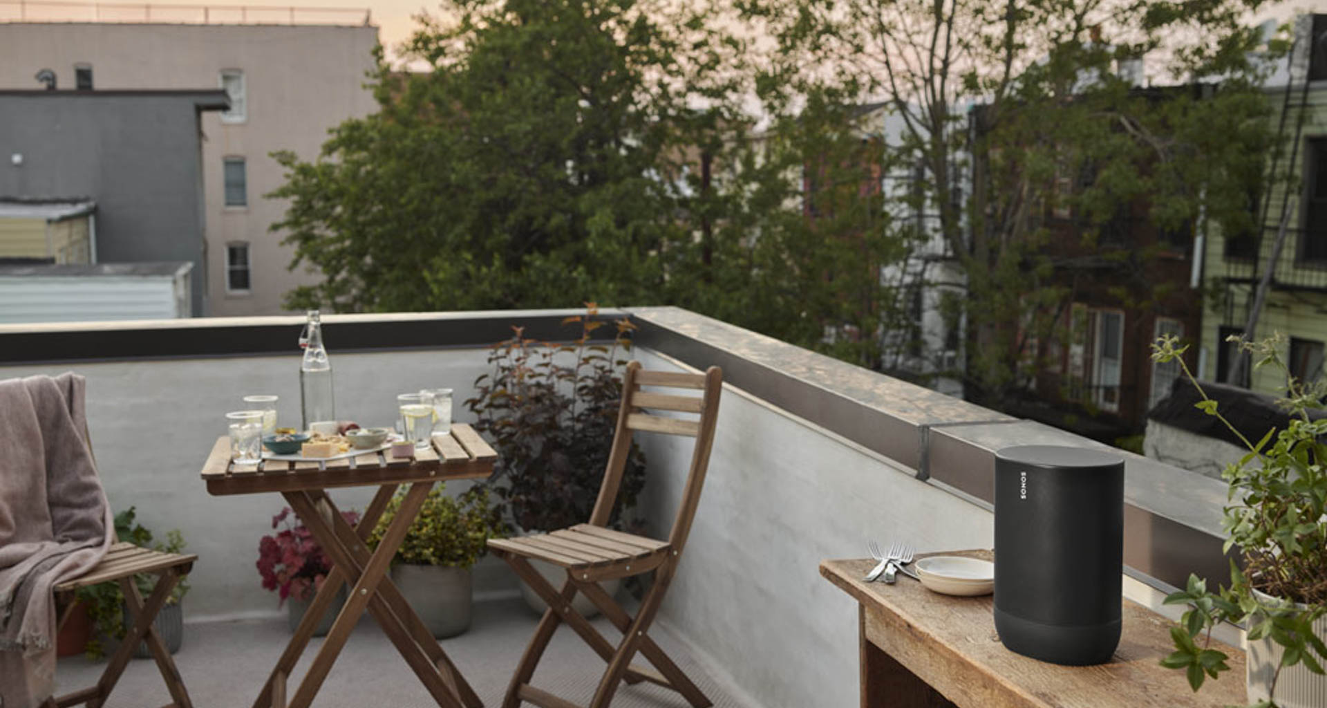 Smart sound systems are as at home outdoors as they are indoors. Here, the Sonos  Move smart speaker. Image: Sonos.