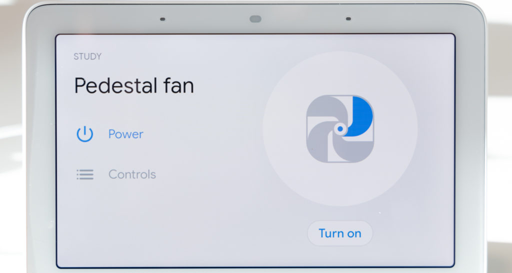 After tapping the fan icon on a Google Nest Hub, the fan power and speed controls are accessible. Image: Digitized House.