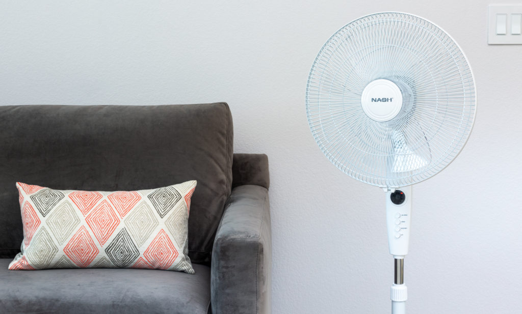 Clear quad fan blades make the fan less visible in your space. Image: Digitized House.