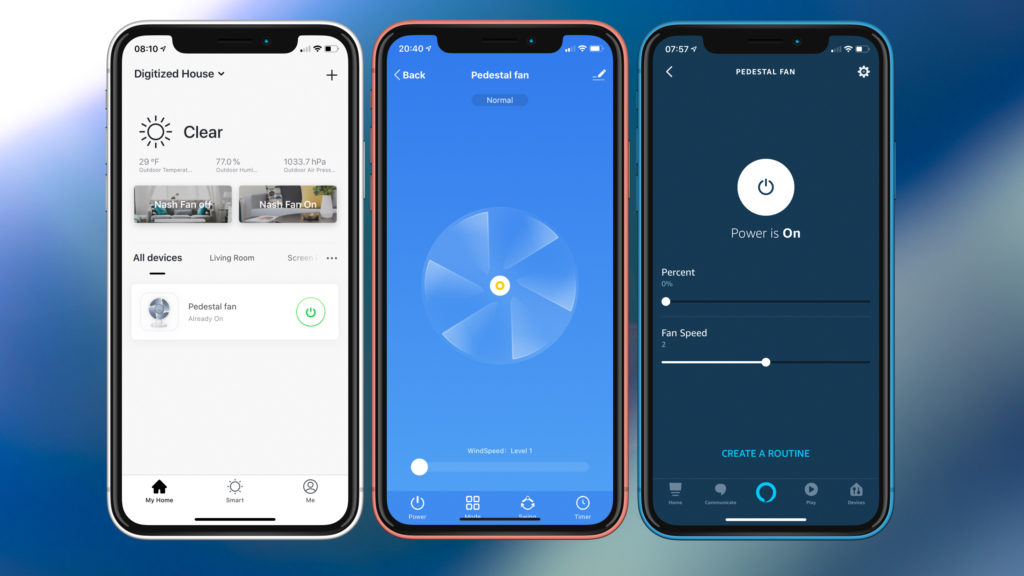 The Nash app (left and center) offers easy remote control. When used with Amazon Alexa (right), the can will appear in the Alexa app. Image: Digitized House.
