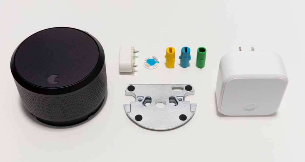 The entire contents of the August Smart Lock Pro + Connect kit. Image: Digitized House.