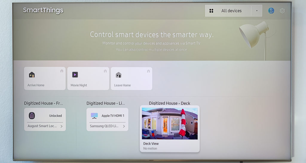Do you have a late-model Samsung QLED or Smart TV? The SmartThings app may already be on your flat panel device, and can be used to control your August smart lock following the new Wi-Fi integration. Here, our 65-in. Samsung Q60 QLED set. Image: Digitized House.