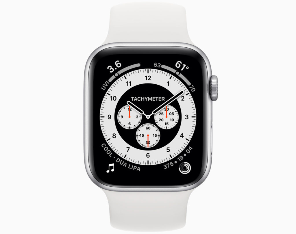 Apple Watch 6 running the new Tachymeter face. Image: Apple.