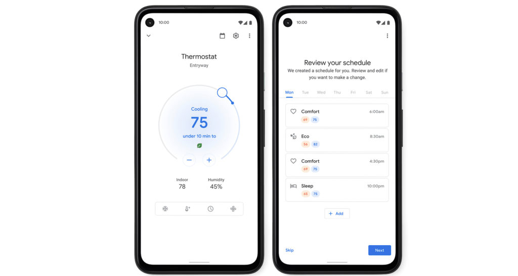 The new Nest Thermostat gets installed and managed through the Google Home app. Images: Google.