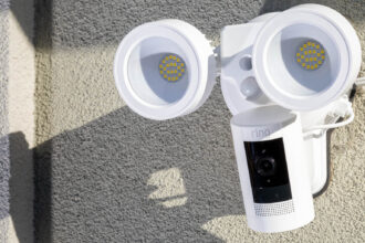 The Wasserstein Floodlight with Charger and the Ring Stick Up Cam Battery during testing. Image: Digitized House.